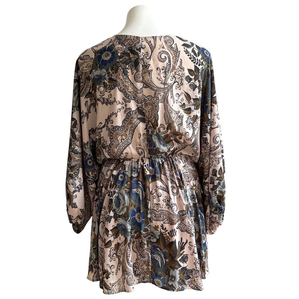 Free People High Plains Elastic Waist Dress Billowy Sleeve Pink Blue Women's S - Picture 6 of 11